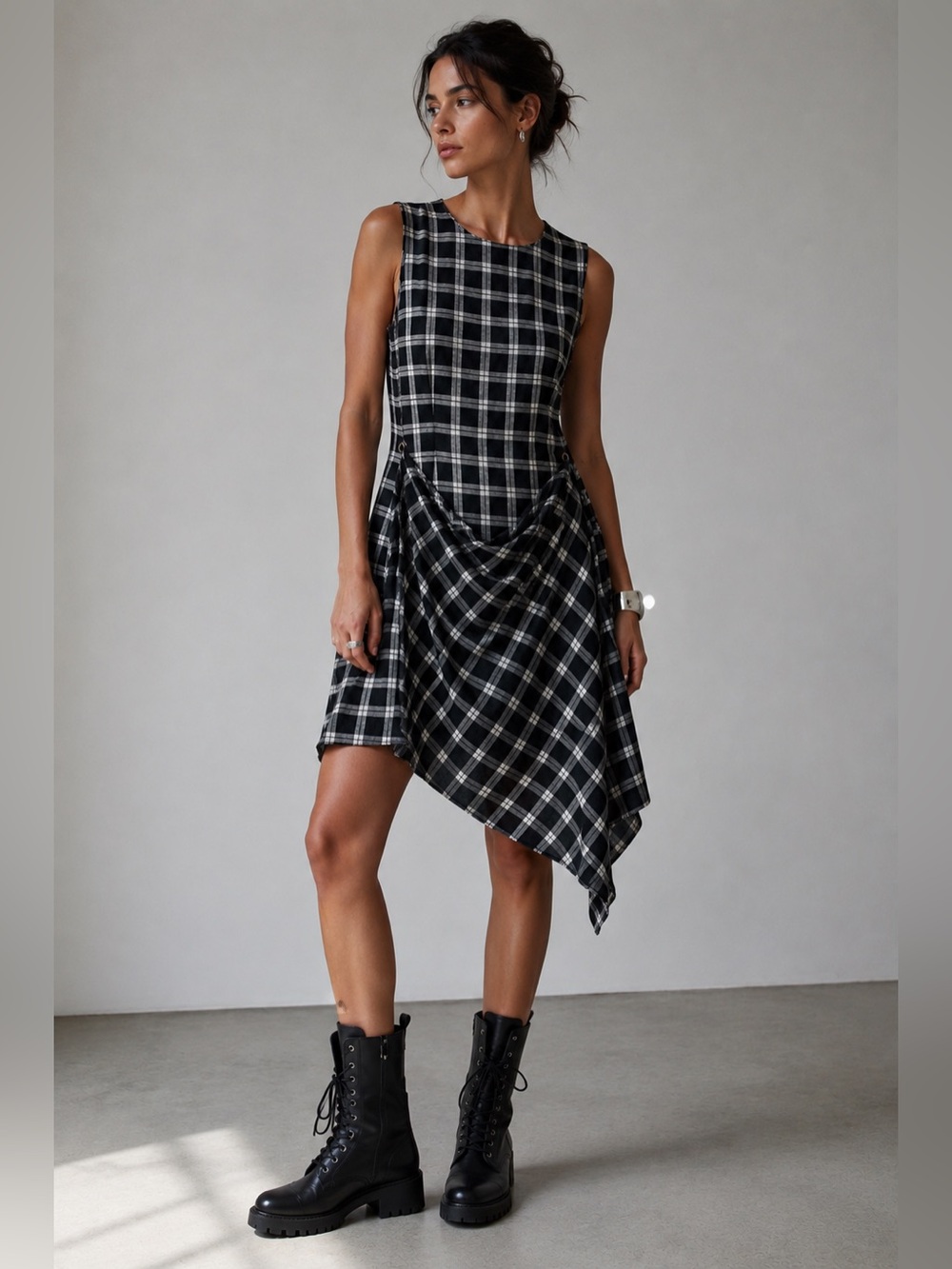 Rag & Bone Plaid Asymmetric Grommet Dress S – Like New (MSRP $550)